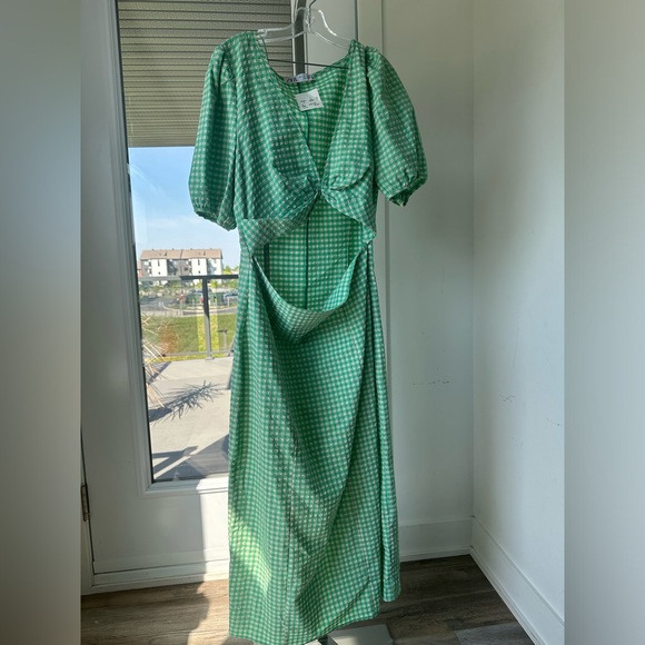 Nwt Zara Green Gingham Cut out Midi Dress Large - Picture 10 of 12